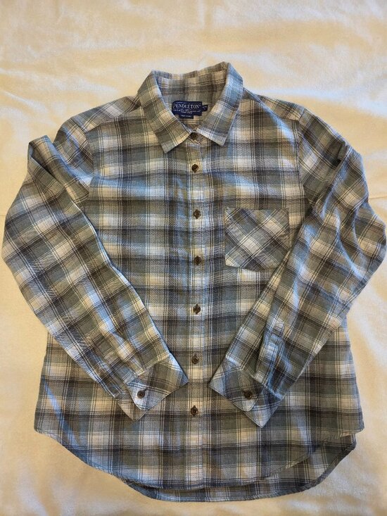 Pendleton Tops - Pendleton Womens Flannel Button Up Shirt Petite L White Green Gray Plaid Cotton